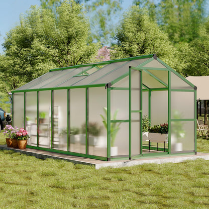 GarveeTech 8X12 FT Greenhouse, Polycarbonate Garden Greenhouse for Outdoors,Aluminum Frame Green House with Lockable Door and Adjustable Roof Vent, Ideal for Backyard Patio and Outside Growing