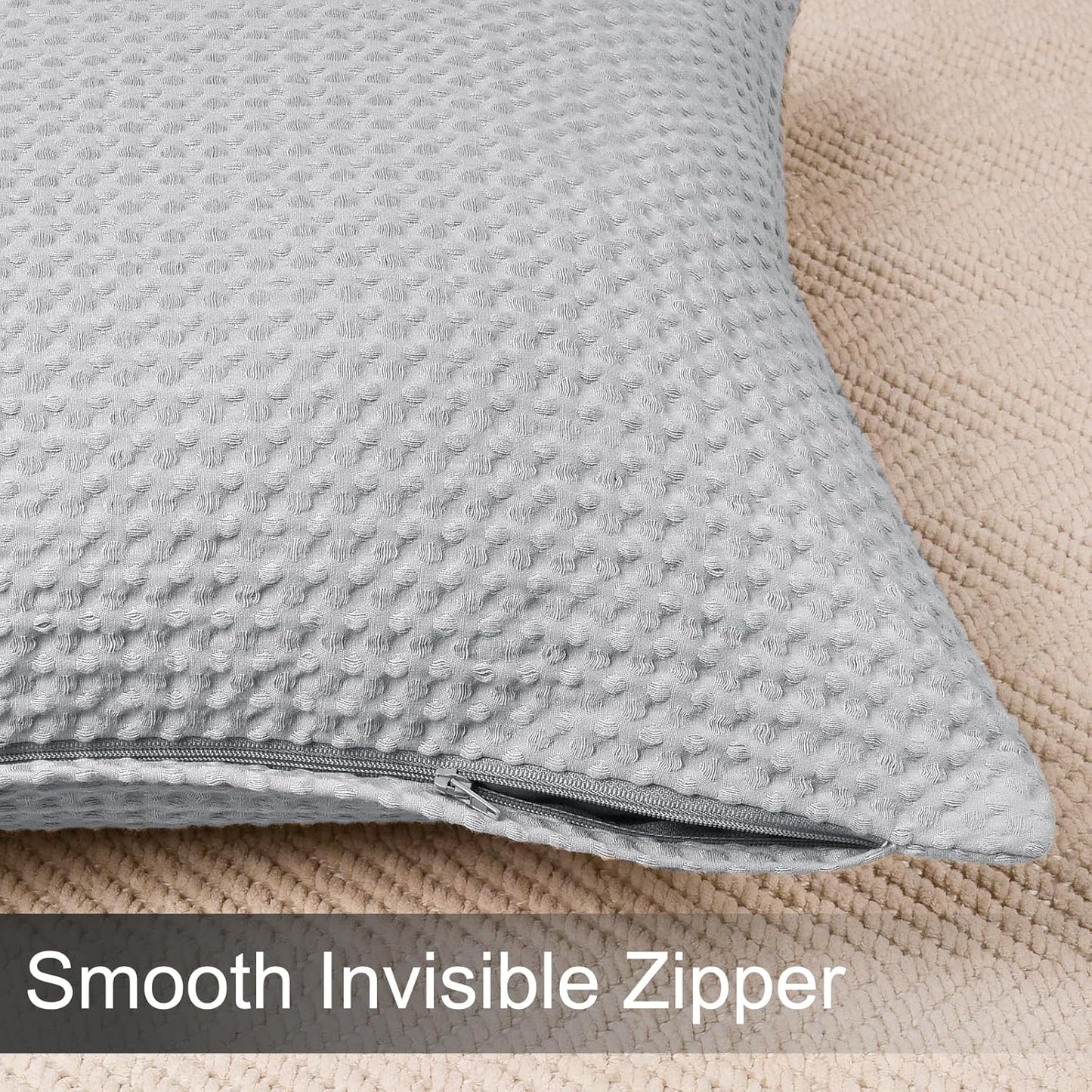 PHF 100% Cotton Waffle Weave Lumbar Pillow Cover, 12" x 20", 2 Pack, Light Grey