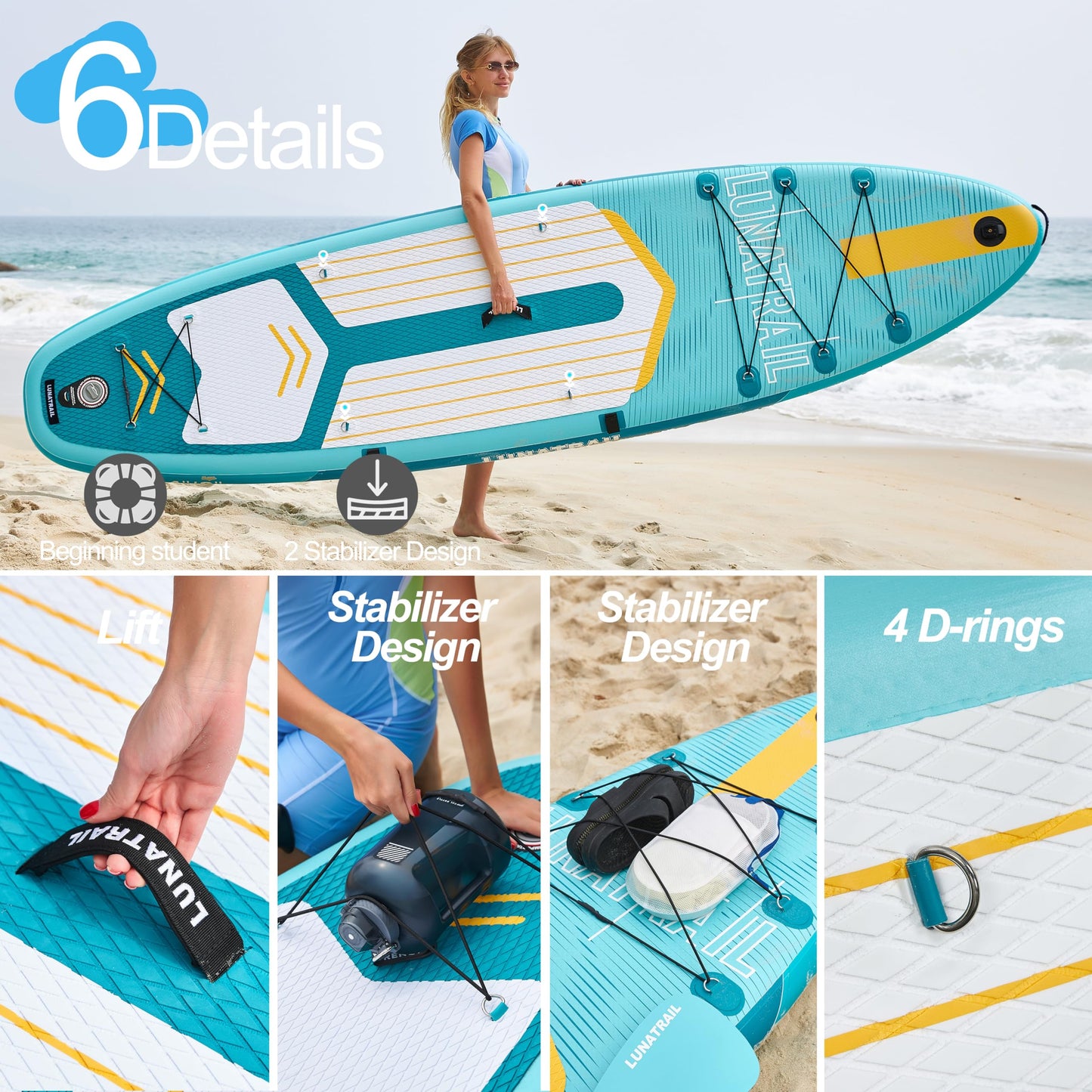 【11'×34"】 Extra Long/Extra Wide Premium Inflatable Stand Up Paddle Board (SUP) – Portable & Lightweight for Yoga, Surfing | Complete Kit with Paddle, Pump, Bag | Durable Design (Light Blue)