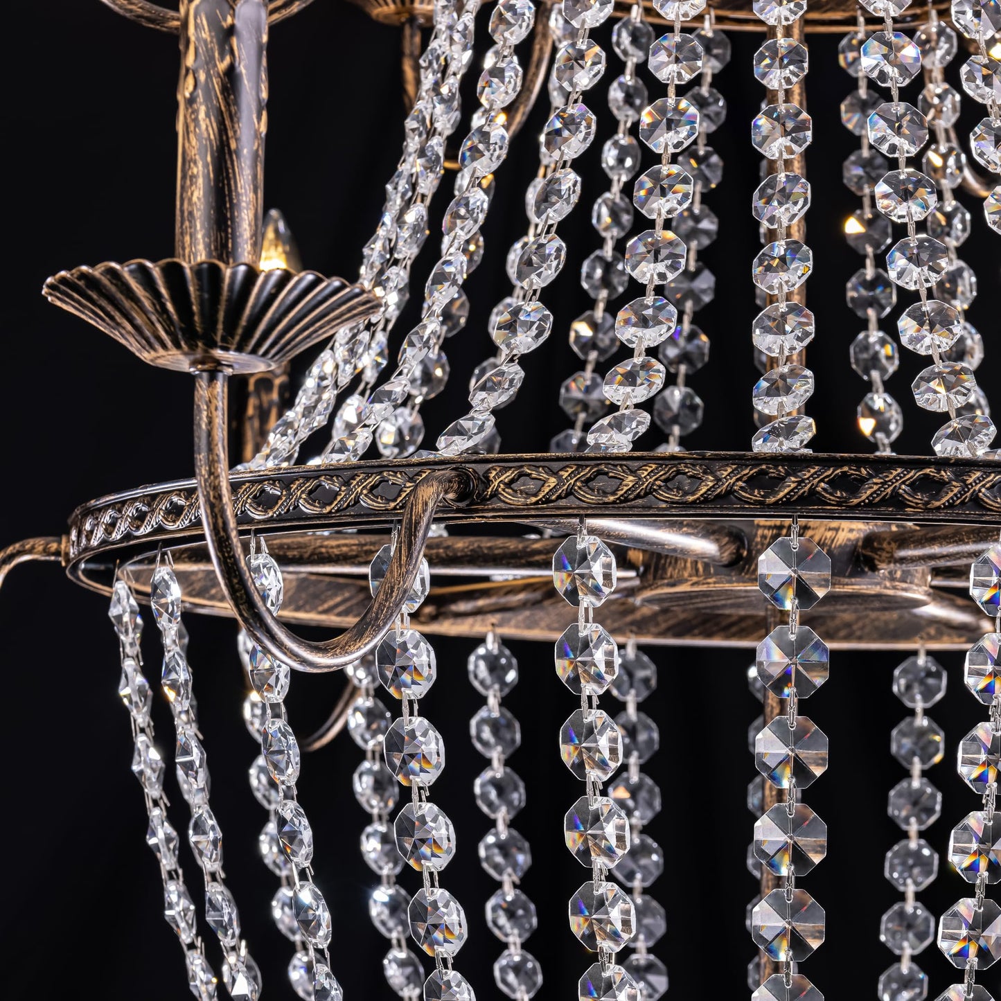 TOCHIC 40'' Long Large Crystal Chandeliers for High Ceilings, 2-Tier Modern Farmhouse Empire Staircase Chandelier 12 Lights Vintage Foyer Chandelier Luxury Crystal Light Fixture for Entryway Hallway