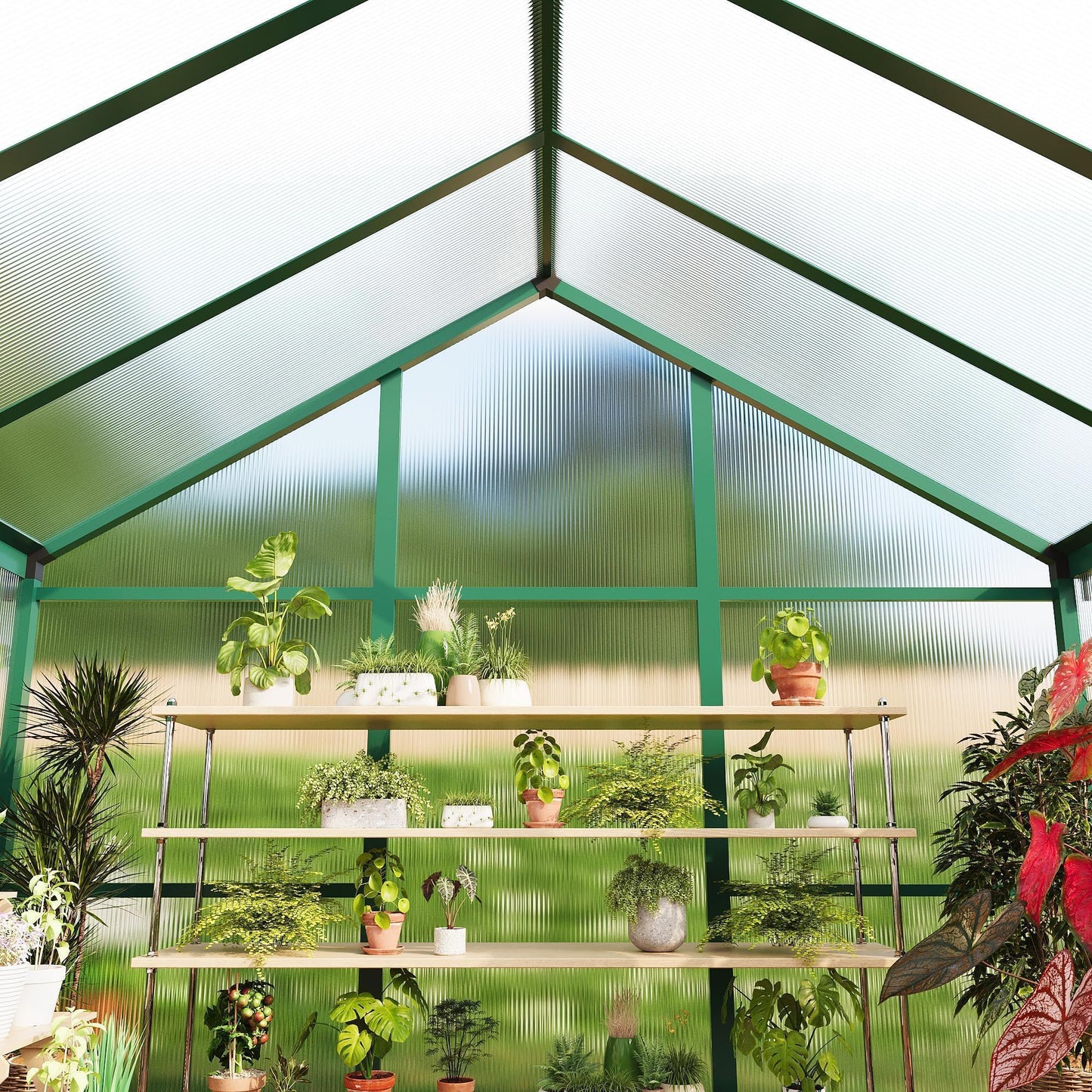 Greenhouse, 6x10 FT Greenhouse for Outdoors, Walk-in Green House with Ground Nails and Vent Windows, Sliding Lockable Door, Polycarbonate Greenhouses for Outside Garden Backyard, Quick Setup, Green