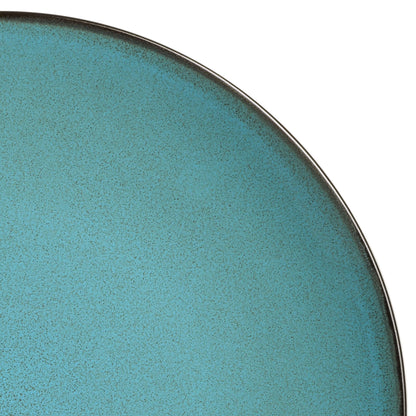 Gibson Elite Soho Lounge 16-Piece Round Reactive Glaze Stoneware Dinnerware Set, Service for 4 – Teal Plates and Bowls