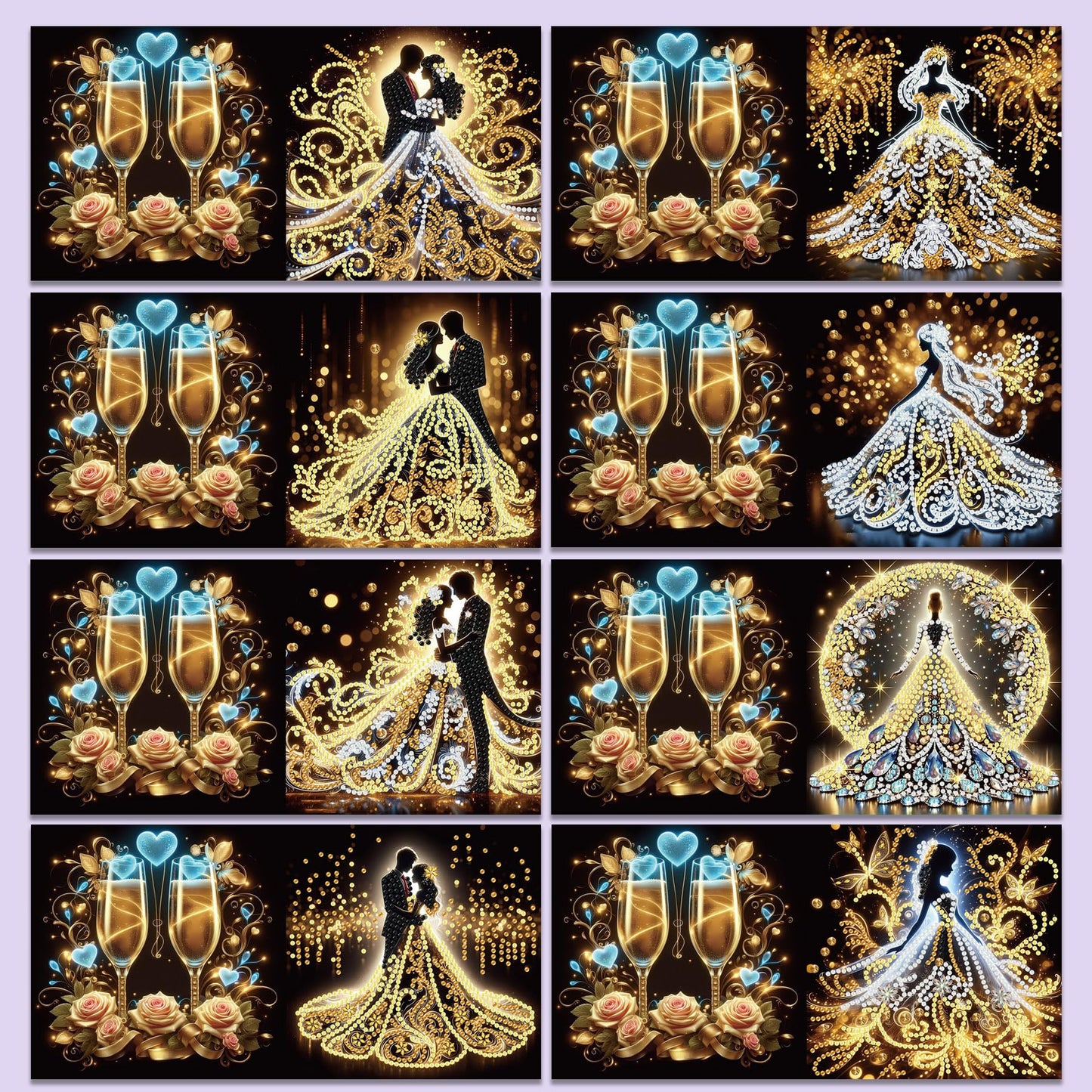 Muzagroo Art DIY Diamond Art Weding Blessing Cards Kits for Adults Diamond Painting Greeting Cards with Envelopes for Beginners Gem Art Cards 8PCS (Wedding)