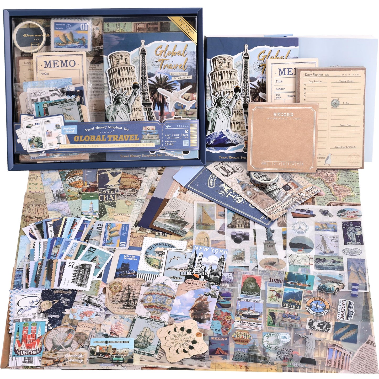 emmoolife Scrapbooking Supplies Kit, Daily Life World Travel Scrapbook Kit for Bullet Junk Journal, Stationery, A6 Grid Notebook, DIY Journaling Supplies, Birthday Craft Gift Teen Women
