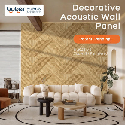 BUBOS 6 Pack Acoustic Wall Panels - High-Density Polyester Sound Absorbing Panels, Decorative Wood Print Treatment for Recording Studio & Home Office, Peel and Stick, 23.6" x 23.6"