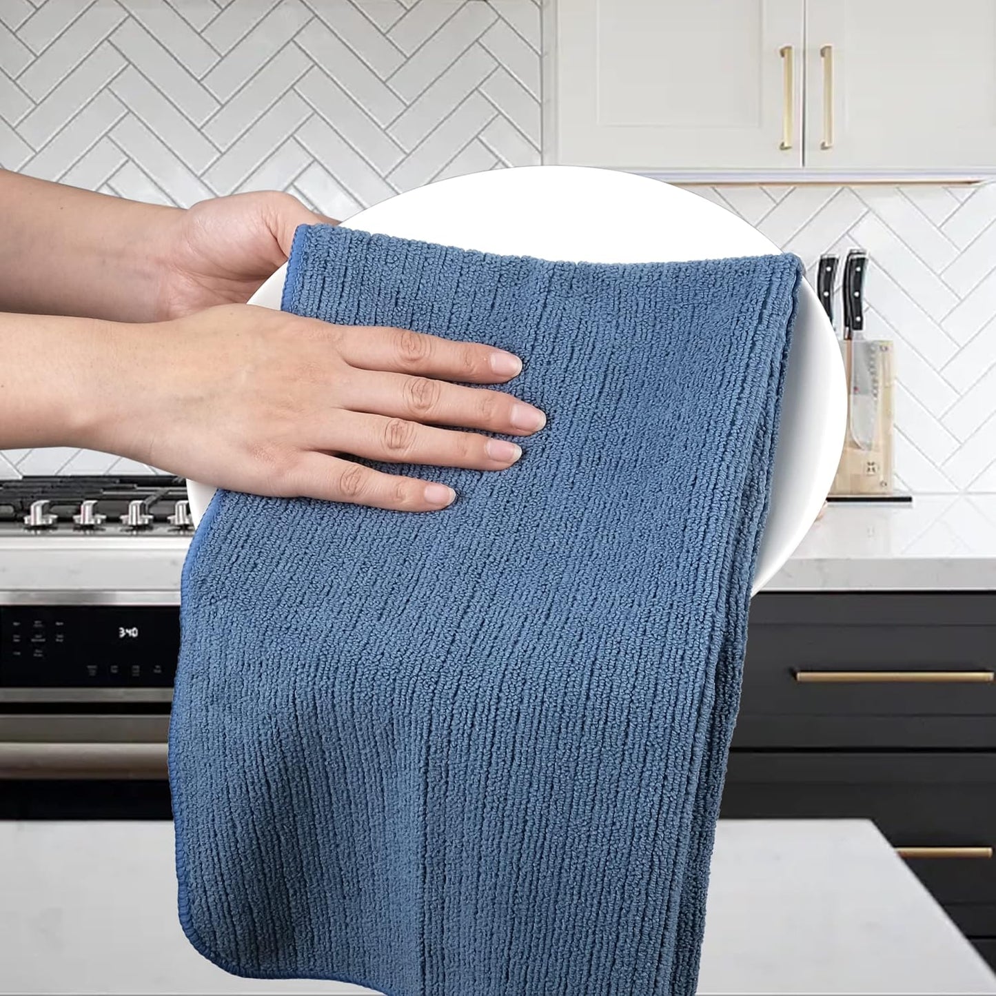 12 Pack 16x28 POLYTE Premium Microfiber All-Purpose Ribbed Terry Kitchen Towel, (Blue, Gray, Teal, in)