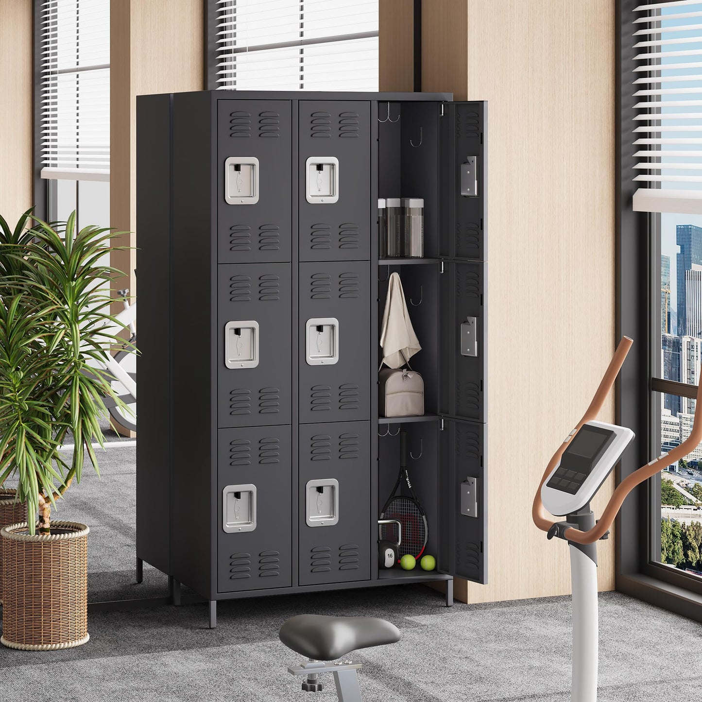 GarveeLife Employee Lockers for Office 9 Doors, Metal Sorage Locker Combination for Employees, Industries Double Tier Metal Locker for Home, School, Gym