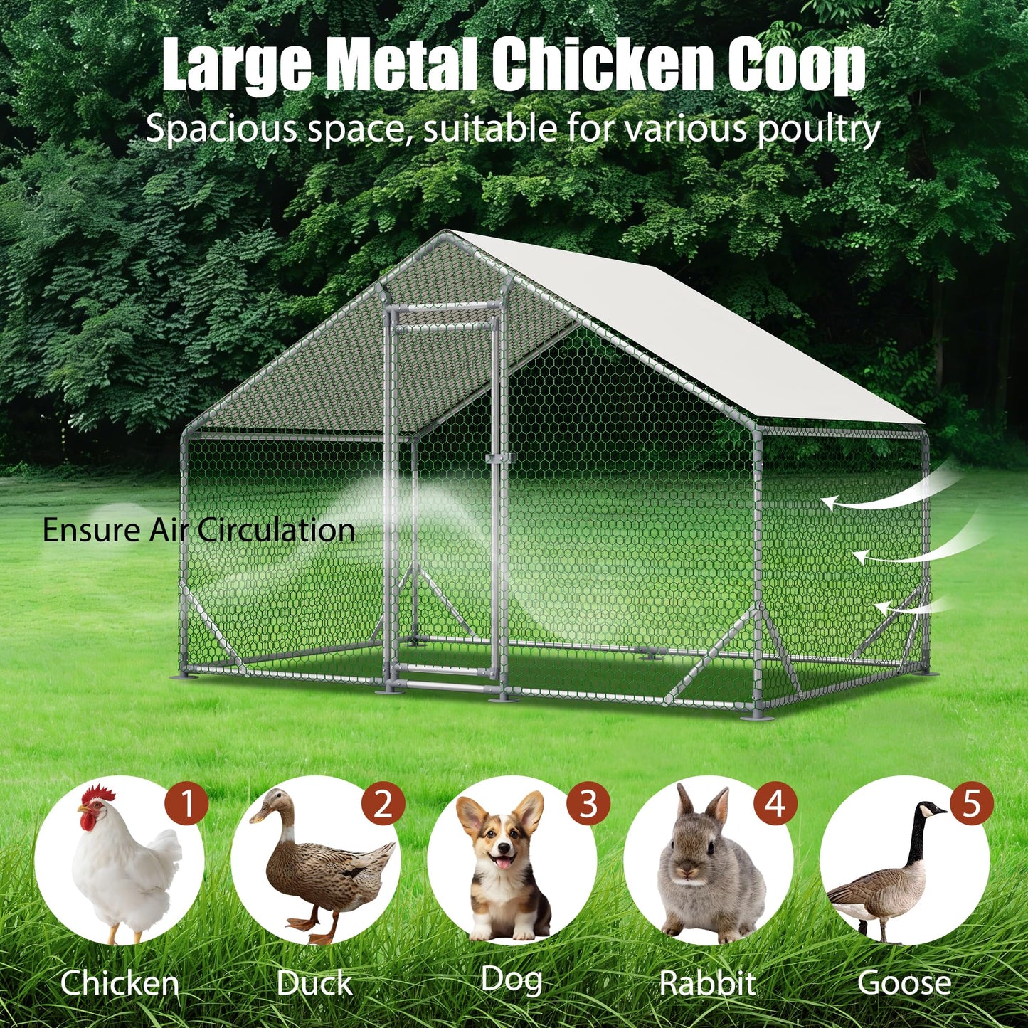YOPTO Large Metal Chicken Coop,10x6.6x6.56ft Walk-in Chicken Run W/Waterproof & Anti-Ultraviolet Cover,Chicken Pen W/Lockable Door,Outdoor Poultry Cage for Hens,Ducks,Rabbits