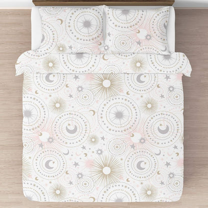 Sweet Jojo Designs Blush Pink, Gold, Grey and White Star and Moon Celestial Girl Full/Queen Kid Childrens Bedding Comforter Set 3 Pieces