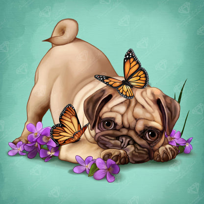 DIAMOND ART CLUB Butterfly Pug Diamond Painting Kit, Fun DIY Crafts for Adults, Round Diamond Art Canvas, 13" x 13" (33 cm x 33 cm)