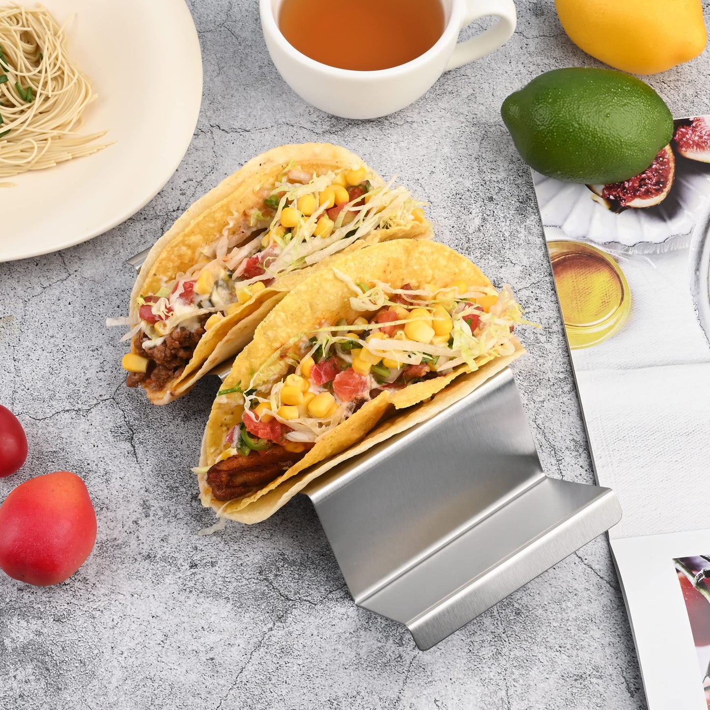 Smithcraft Stainless Steel Taco Holder Set - Stand with Handle, Holds Up to 3 Tacos Each