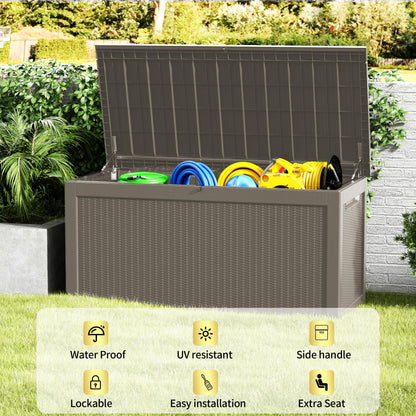 TARKARI 320 Gallon Lockable Resin Deck Box, Waterproof & UV-Resistant Outdoor Storage Box for Outdoor Cushion Storage, Garden Tools & Pool Accessories Storage, Gray