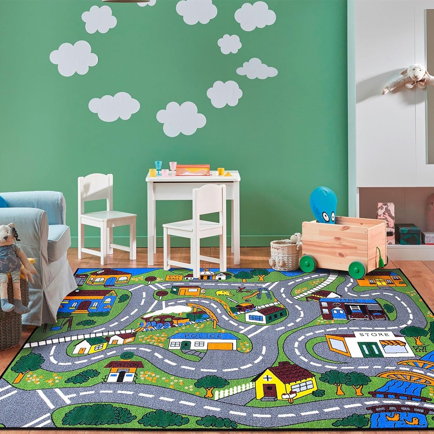 3'3" 4'7" Ottomanson x Kids Road Map Rug - Interactive City Traffic Play Mat for Toy Cars - Perfect for Playroom