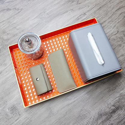 15.7"*10.2" Orange Decorative Coffee Table Tray, Rectangular Plastic Serving Tray with Handles for Living Room
