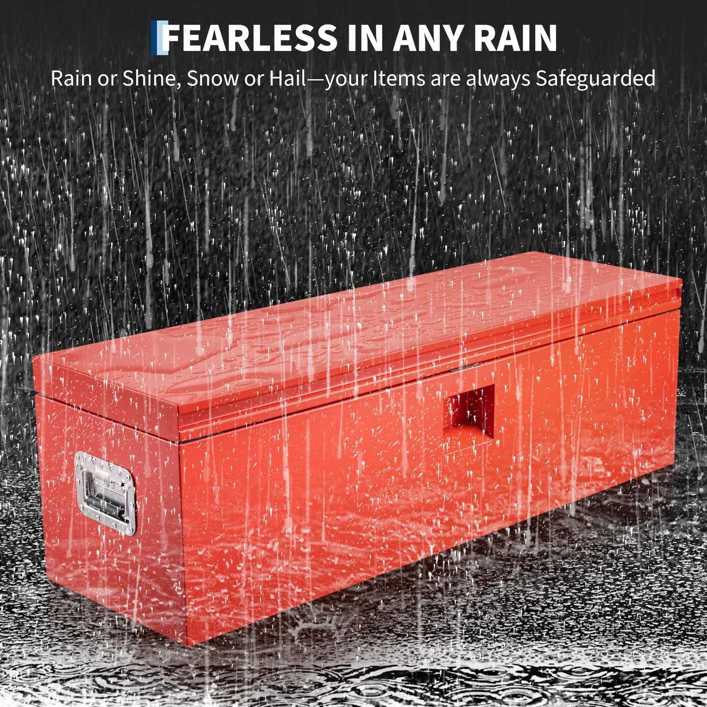 PeakPursuit Heavy Duty Red Steel Truck Bed Toolbox – Waterproof Industrial Storage Chest, Gas-Shock Lid, Rubber Seal, Lock & Keys for Pickup, RV, Trailer