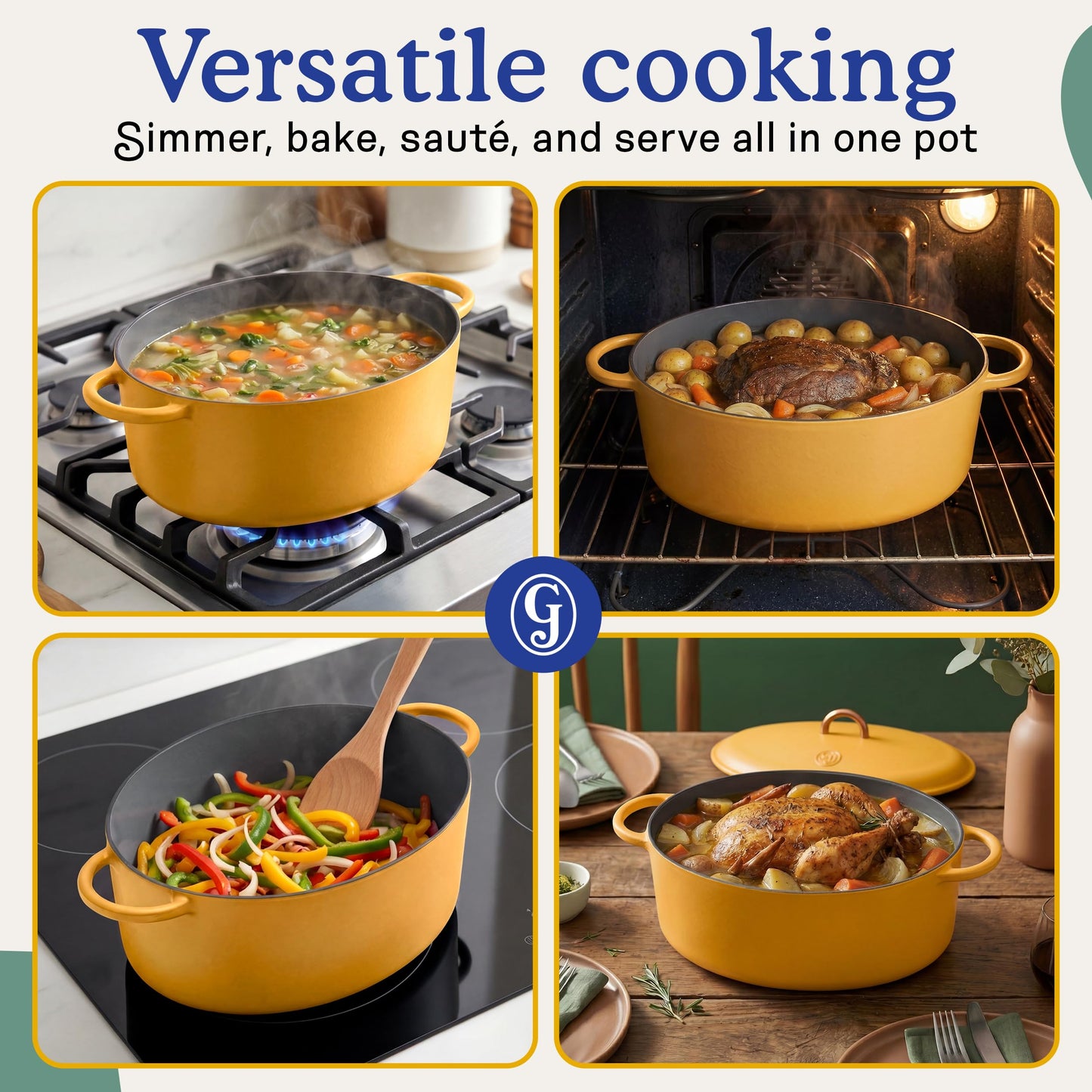 Great Jones Dutchess Cast Iron Dutch Oven Pot With Lid (Mustard) - Large 6.75 Quart Size, Dual Handles - All Stovetop Safe - 500° Dutch Oven For Bread Baking | Dishwasher Friendly