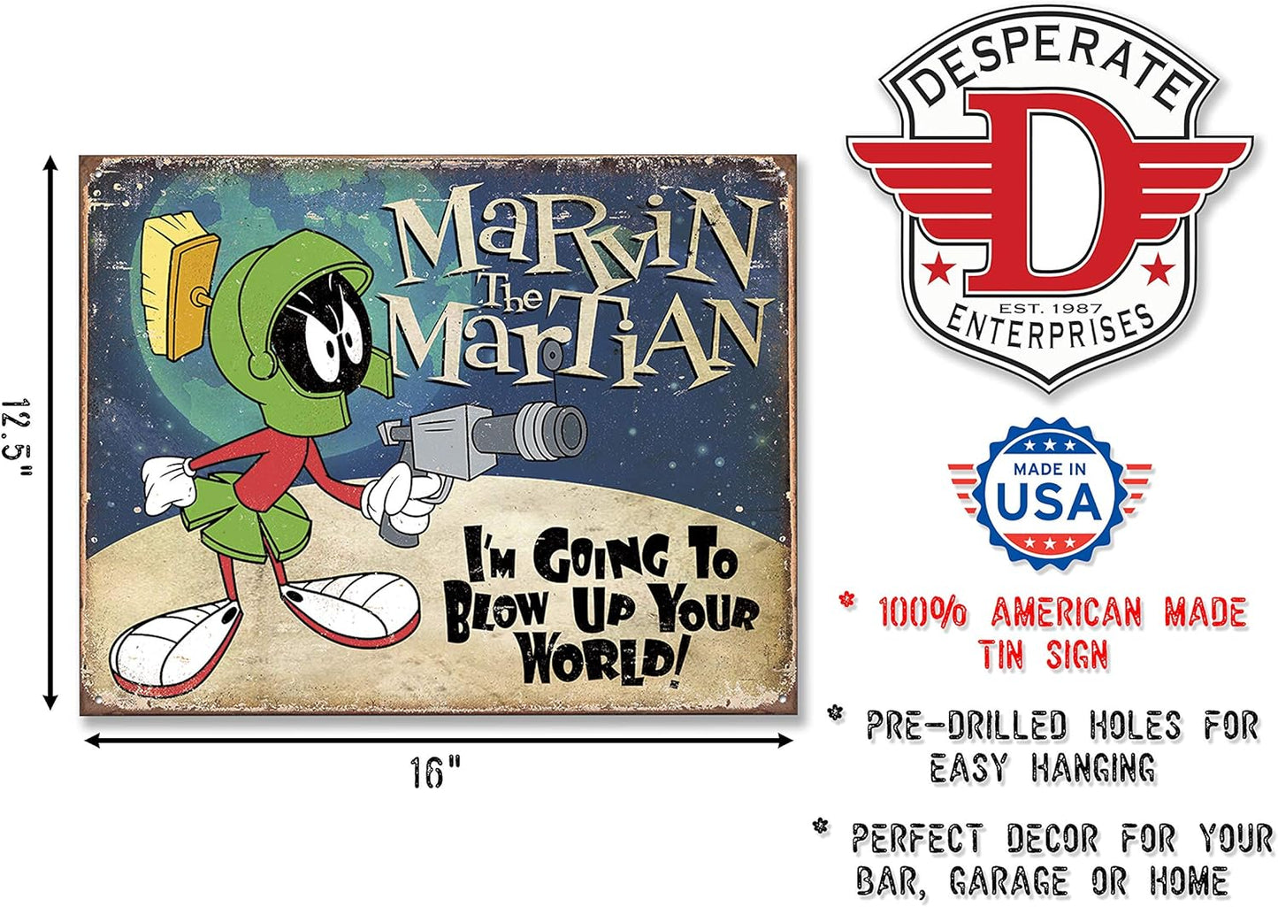 Signs 4 Fun SIG2018 Marvin The Martian Metal Tin Sign, Blue
