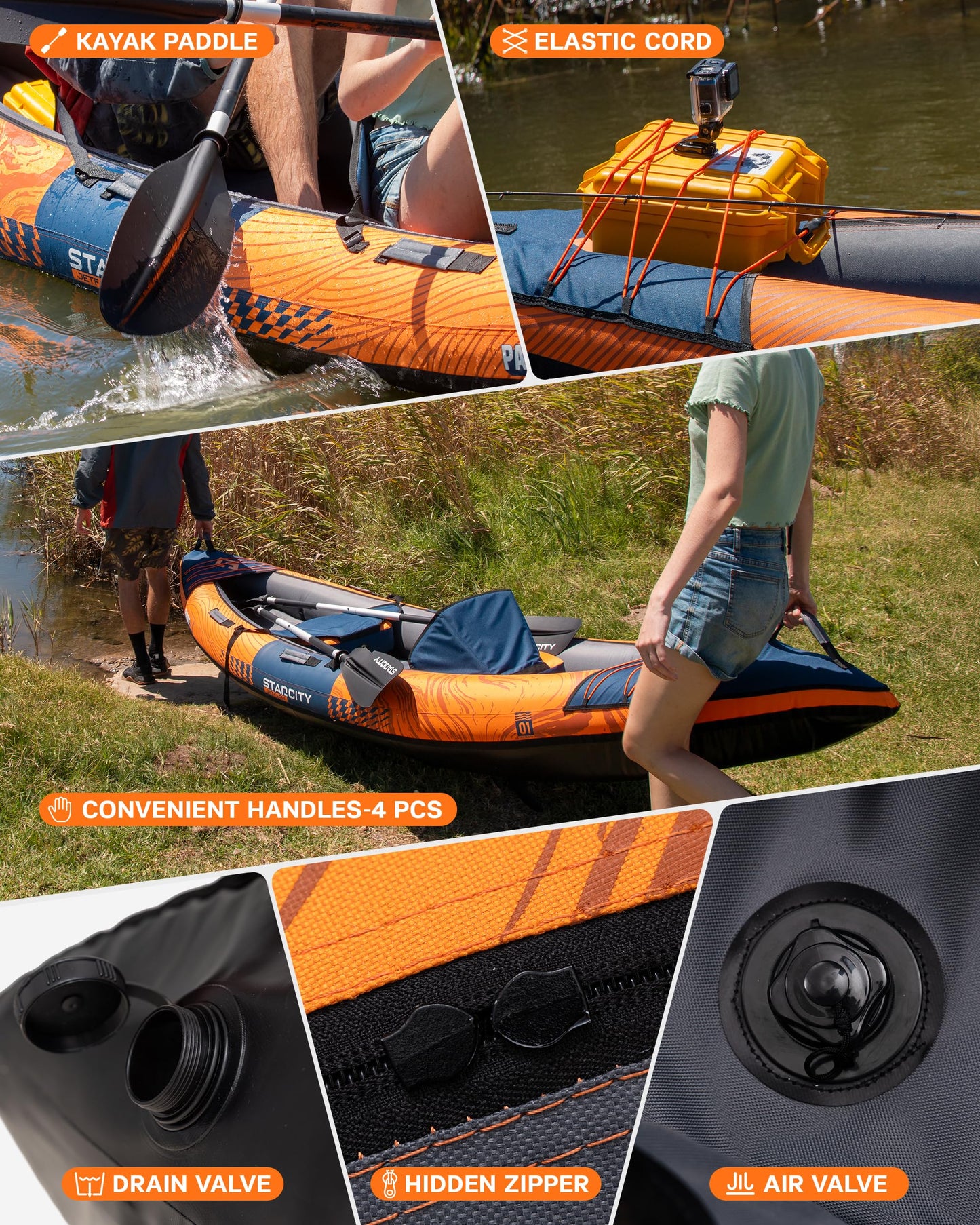Kayak Inflatable Sit on Top Tandem Wide Stable Touring Fishing Performance 600 pound Capacity 12"2"*36"*13" for Lake Coastal Exploration Family Kayak Beginners Angler Kayak Adjustable Seat Footrest