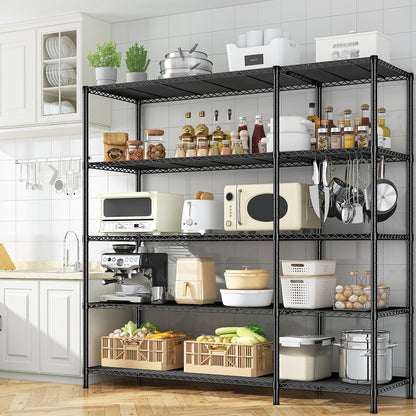 Romorgniz 70.8H Wire Shelving Rack, 5Tier Metal Shelving Unit,1200LBS Heavy Duty Storage Shelves,Adjustable Pantry Shelves, Metal Shelf and Storage Rack,Industrial Shelving 52.36W x13.78Dx70.8H,2PCS