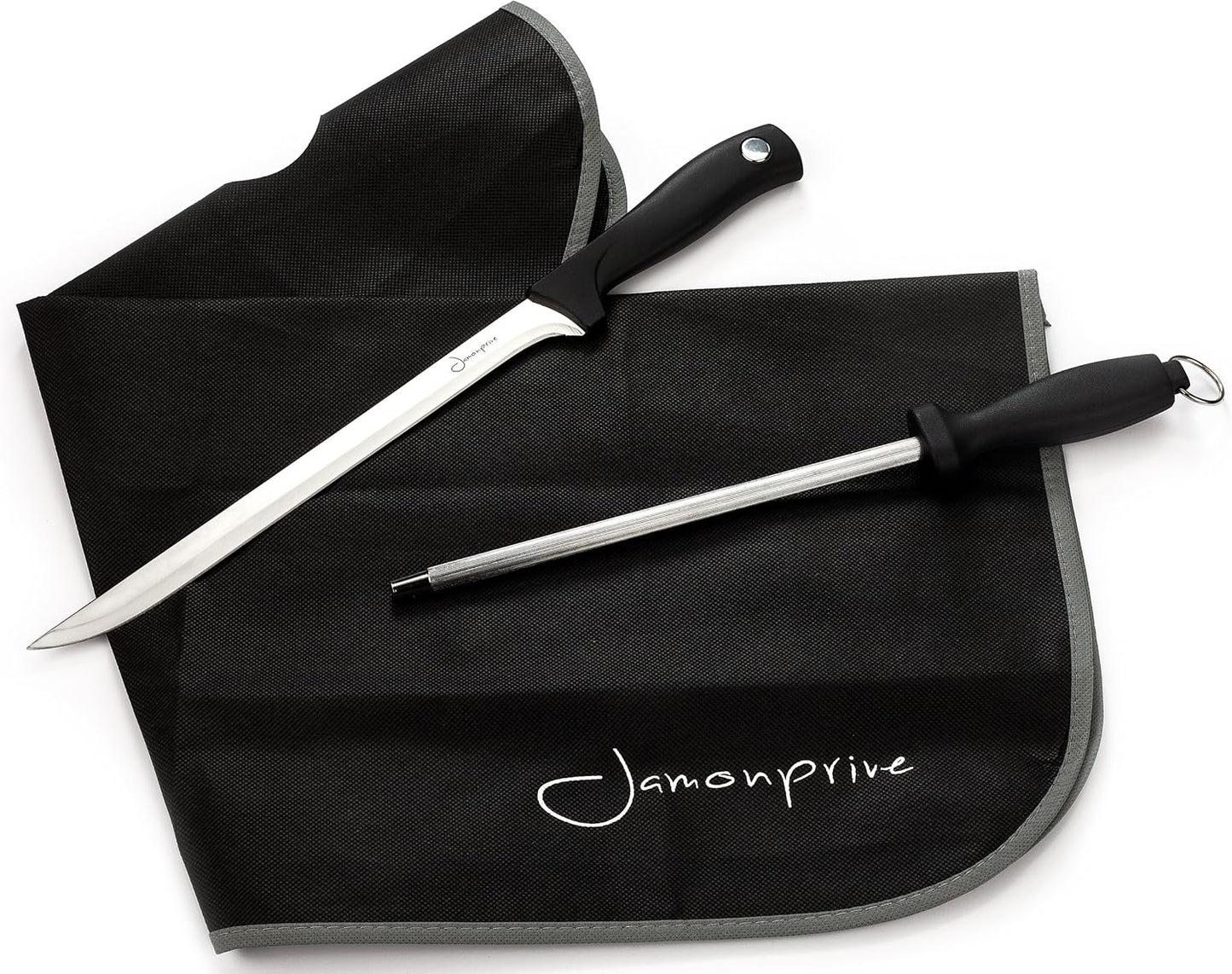Ham Carving Knife with Honing Steel and Ham Cover - Professional Set for Slicing Ham & Prosciutto