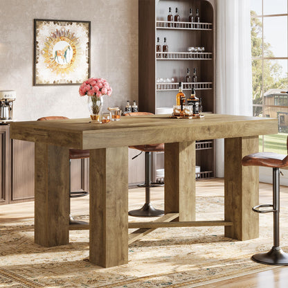 Tribesigns 55" Wooden Bar Table, Farmhouse Rectangular Counter Height Table, Modern Home Bar Furniture for Kitchen, Dining Room, Living Room, Pub, Bistro, Basement, Natural Wood