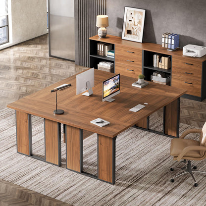 Tribesigns 63‘’ L-Shaped Executive Desk, Office Table with 39.37-Inch Drawers Cabinet, Large Computer Desk with Storage Shelves, Business Furniture Set for Home Office, Brown & Black