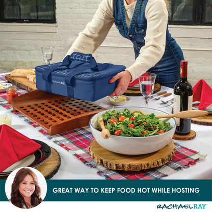 Rachael Ray Lasagna Lugger, Thermal Insulated Casserole Carrier for Hot or Cold Food, Lugger Tote for Potluck, Parties, Picnic, and Cookouts, Fits 9" x 13" Baking Dish, Navy Gingham