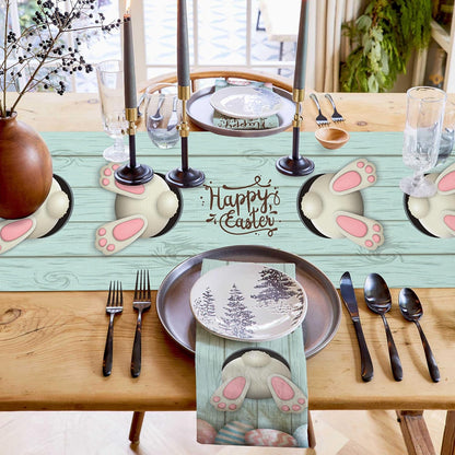 Easter Cotton Linen Table Runner, Bunny Tail Easter Eggs Rabbit Spring Flowers for Dinning Table Decor