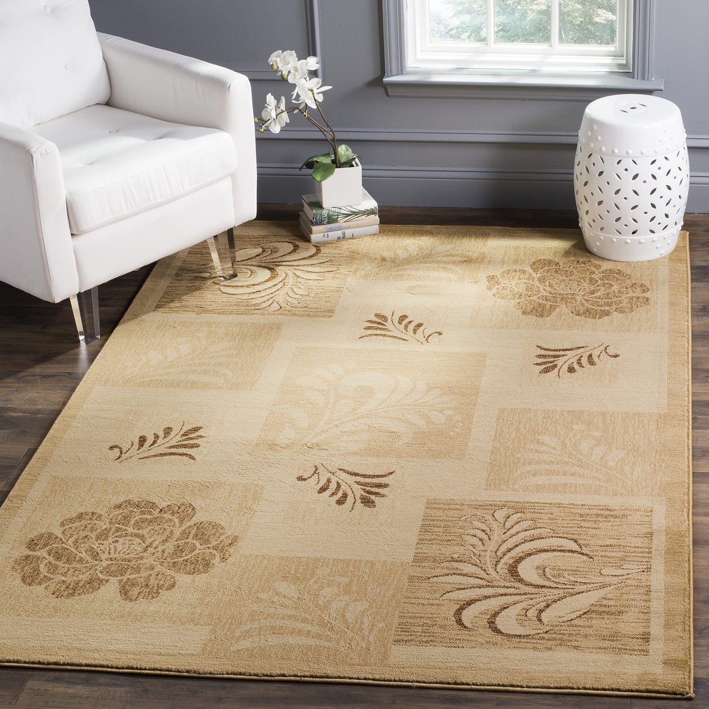 SAFAVIEH Lyndhurst Collection Area Rug - 8' x 11', Ivory & Multi, Floral Design, Non-Shedding & Easy Care, Ideal for High Traffic Areas in Living Room, Bedroom (LNH554-1291)