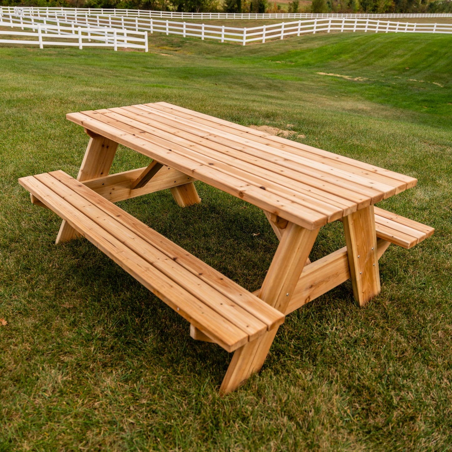 Jack and June Premium Cedar Wood Rectangular Picnic Table Easy Assembly Rounded Corners Comfortable for Kids and Adults