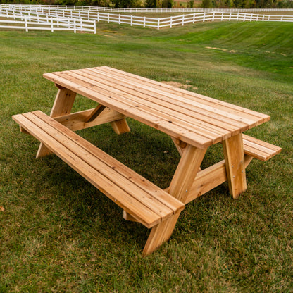 Jack and June Premium Cedar Wood Rectangular Picnic Table Easy Assembly Rounded Corners Comfortable for Kids and Adults