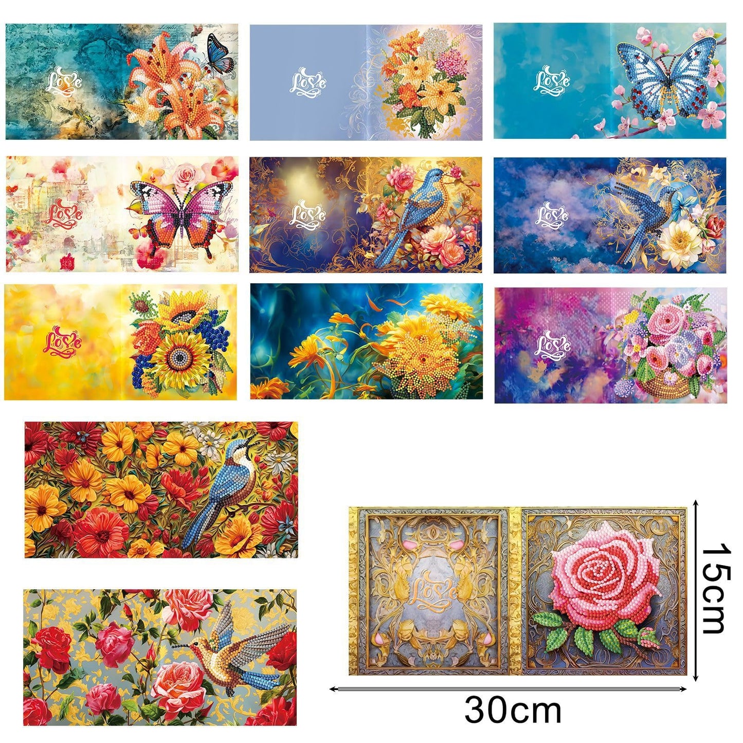 Christmas Cards 5D DIY Diamond Painting Round Drill Greeting Thank You Cards Creative 12 Packs
