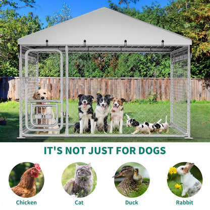 YITAHOME Outdoor Dog Kennel with Rotating Feeder Bowls, 7.5'x7.5' Outdoor Dog Enclosure with Roof, Heavy Duty Dog Cage for Medium Large Dogs