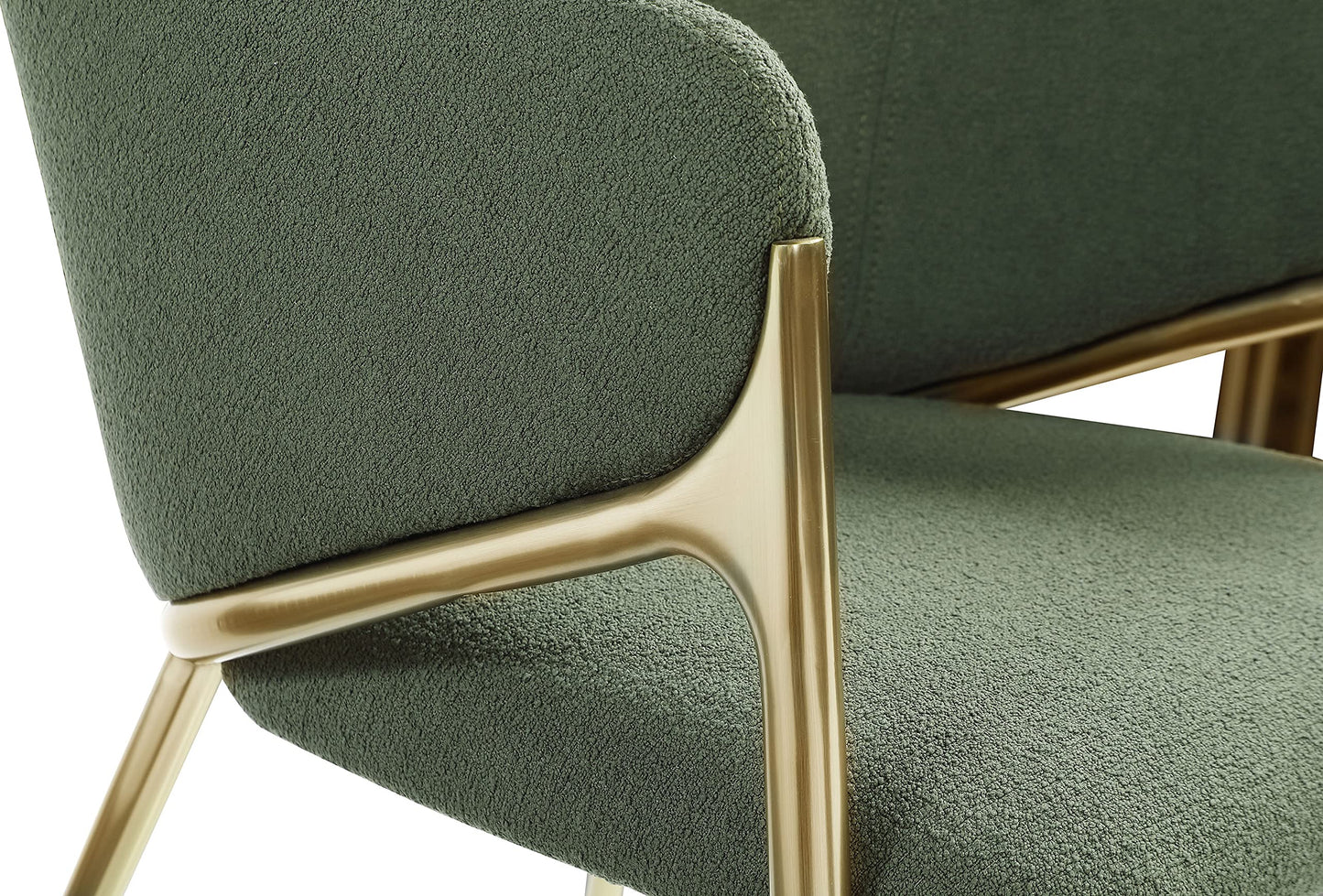 Meridian Furniture 559Green-C Nial Collection Modern | Contemporary Dining Chair with Rich Green Boucle Fabric, Iron Frame in Brushed Brass Finish, 22.5" W x 24.5" D x 31.5" H, Green, Set of 2