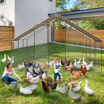 Large Chicken Coop with Cover, Large Metal Chicken Coop,Metal Chicken Run & Spire Roof Outdoor Enclosure with Lock,for Backyard, Farm, Housing Chickens, Ducks, Rabbits