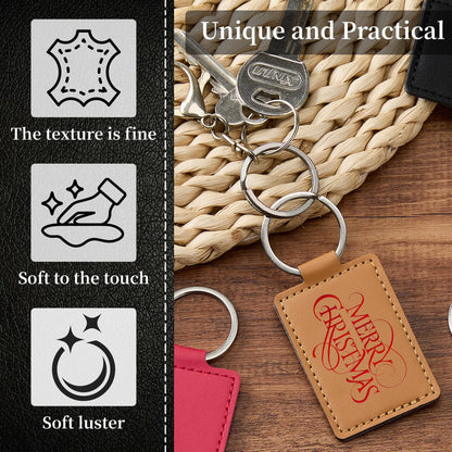 30 Pcs DIY Leather Key Fob Blanks Kit Rectangular PU Leather Keychains with Metal Keychain Rings 6 Colors for Laser Engraving Stamping Painting Working Key chain Craft Supplies Unique Gift Making