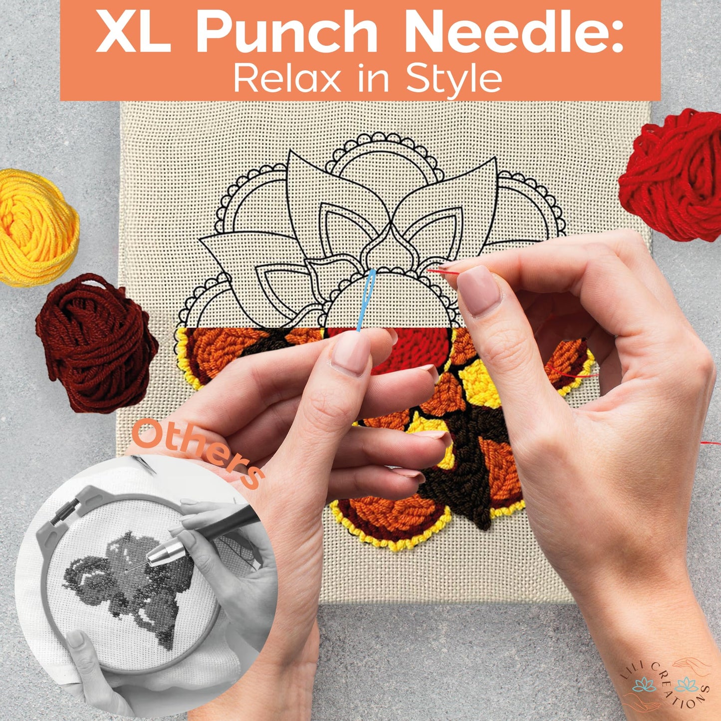 Lili Creations Complete Punch Needle Kit for Beginners & Adults – DIY Embroidery Punch Stitching Kit with Yarn, Canvas, and Tools – Perfect for Relaxation, Home Décor, Art, & Holiday Crafts