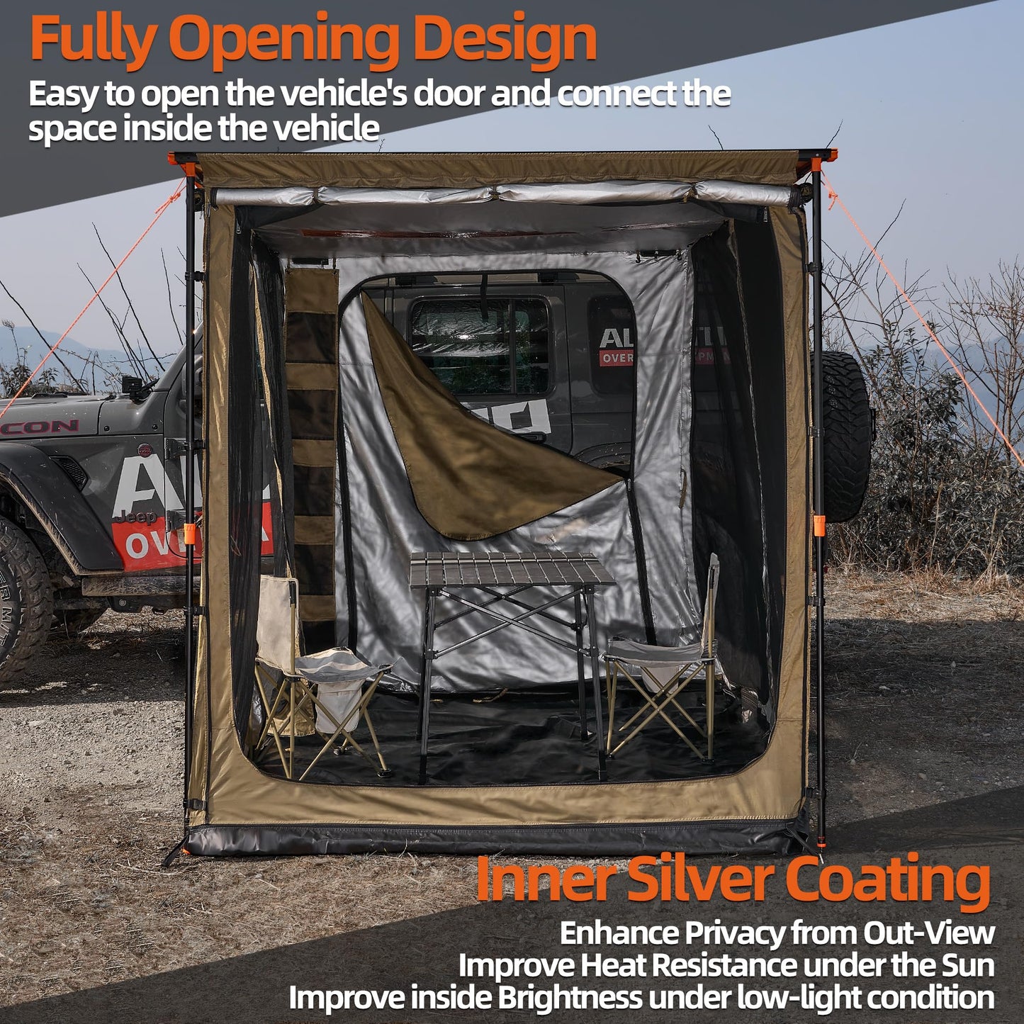 ALL-TOP Awning Room with Floor 6.6' x 8.2' Rip-Stop 420D Oxford Awning Tent with Bug-Resistance Mesh, Waterproof Sun Shelter for Overland, Camping(Room Only)