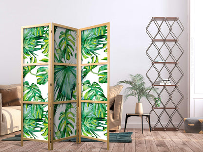 artgeist Japanese Room Divider Tropical Leaves Monstera grn 53 x 67 in - 3 Panel Folding Screen Japan Design Home Decoration Art Deco b-B-0295-z-b