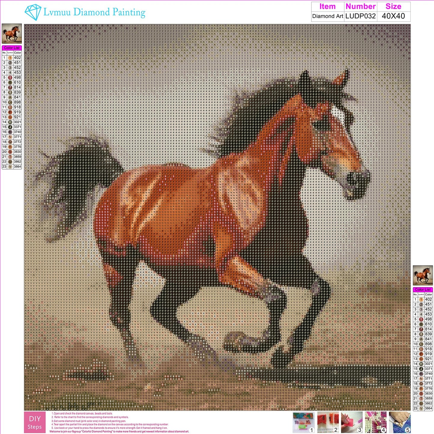 Lvmuu 5D Horse Diamond Art Kits for Adults, Large Full Round Drill Animal Diamonds Painting Sets for New Beginner Paint with Diamonds Art Crafts Home Decoration 16x16in