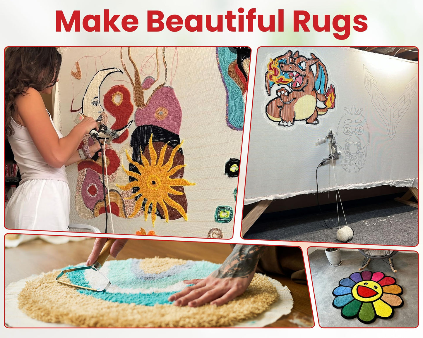 Dabline Rug Tufting Kit – Rug Making Kit with 2-in-1 Cut & Loop Tufting Gun, Complete Tufting Kit, Cloth, Backing, Carpet Trimmer, 20 Color Yarns, Tools & Accessories for Rug Tufting Projects