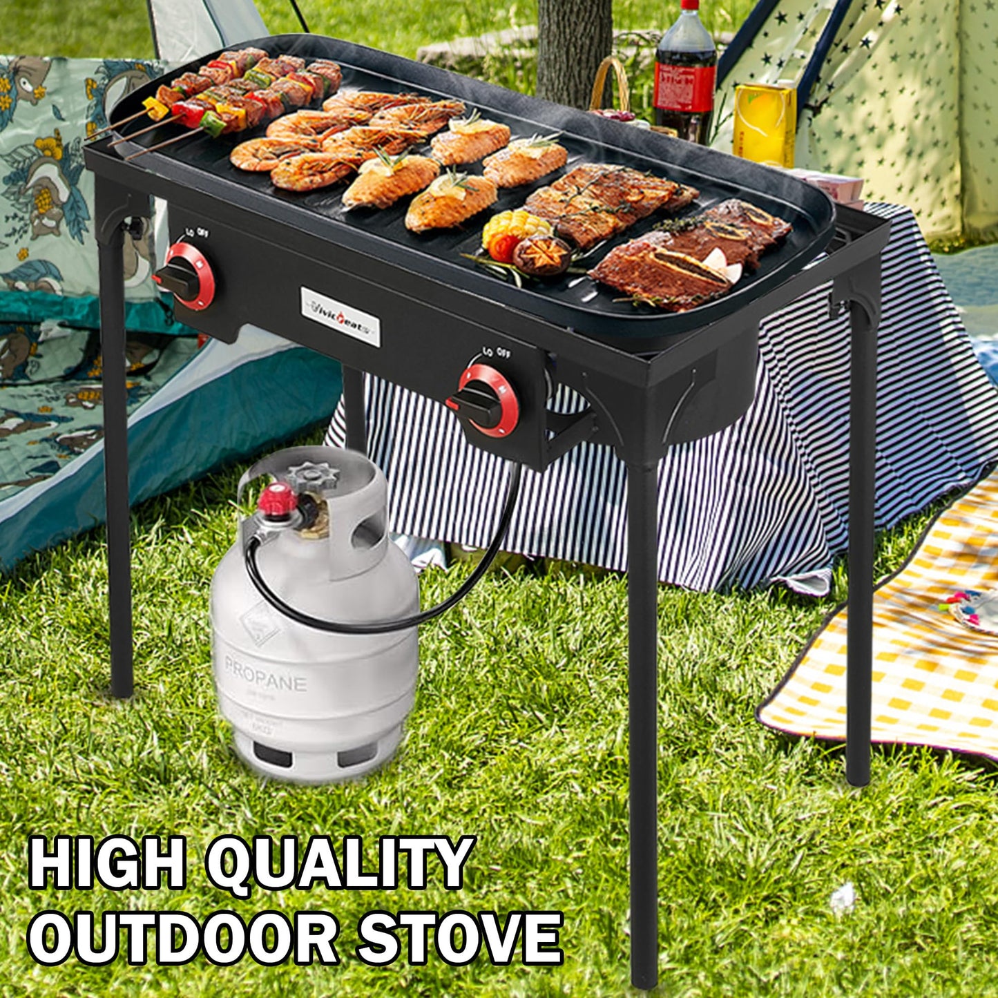 Vivicreate High Pressure Propane Gas Outdoor Camping BBQ Grill Stove Burner Estufas de Gas para Cocinar Afuera Es gas propano Regulator 20 PSIG