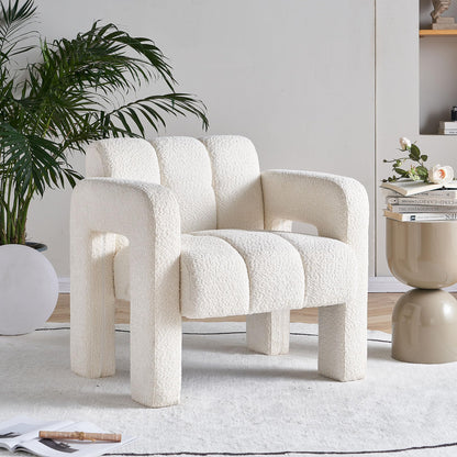KEIKI 31" Boucle Accent Chair with High Density Foam Cushion, Upholstered Modern Style Oversized Single Sofa Chair, Easy Assembly, for Living Room and Bedroom, Apartment, Office, Beige
