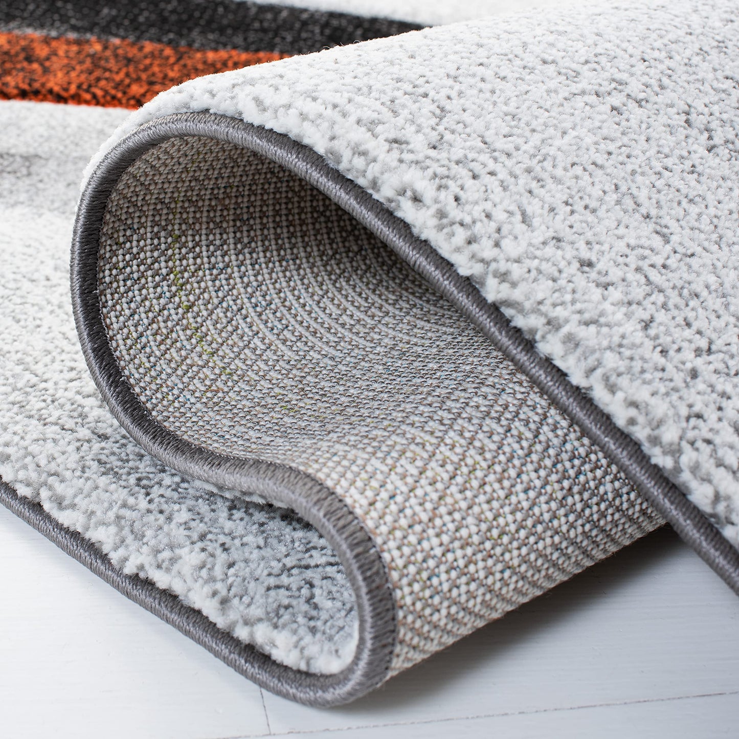 SAFAVIEH Hollywood Collection Area Rug - 9' x 12', Grey & Orange, Mid-Century Modern Design, Non-Shedding & Easy Care, Ideal for High Traffic Areas in Living Room, Bedroom (HLW710P)