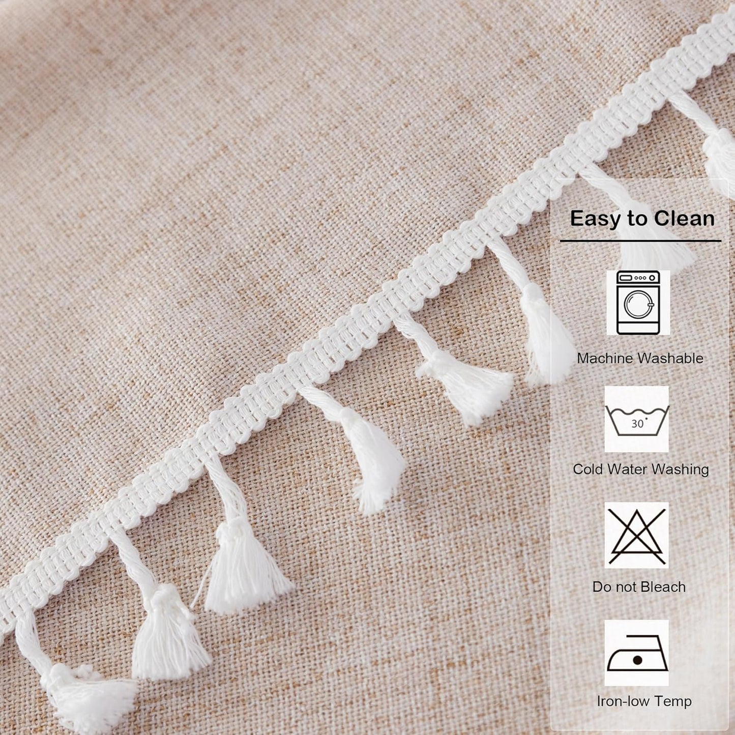 24 24 Inch Linen Small Square Tablecloth x Beige Washable Wrinkle Resistant Table Cover with Tassels Farmhouse