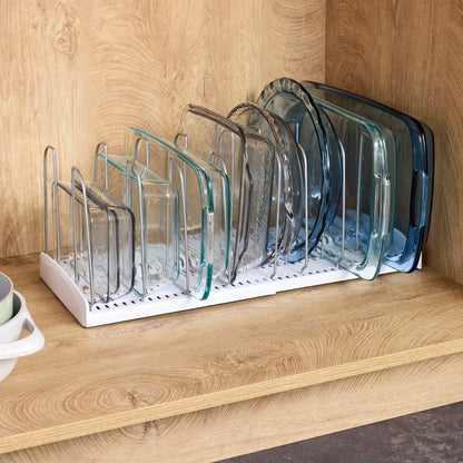 YouCopia StoreMore Expandable Cookware Rack with Tall Steel Wires, 12.5"-22" Wide Adjustable Pan Organizer for Kitchen Cabinet Storage, Premium Edition