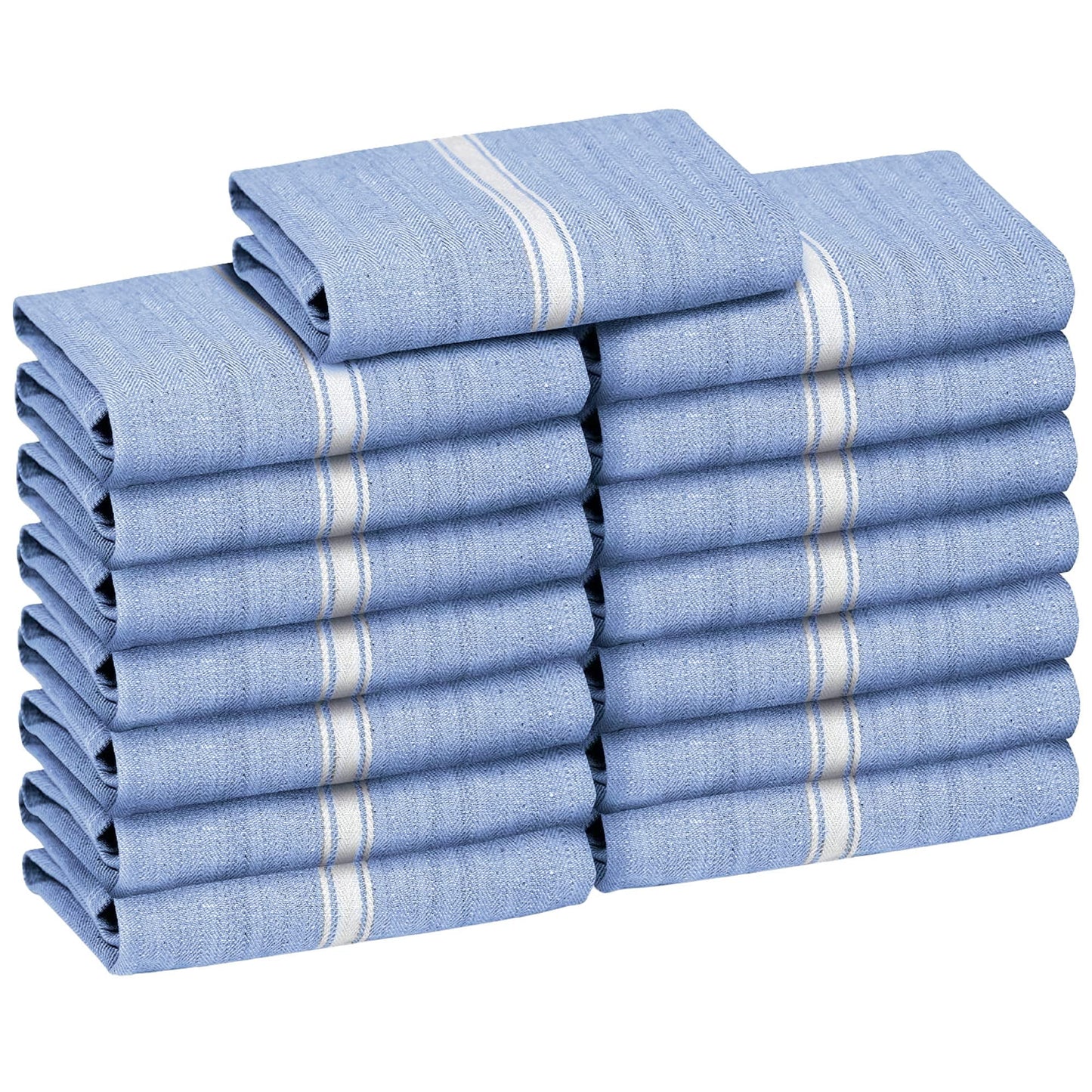 Zeppoli Classic Kitchen Towels - 15 Pack 100% Natural Cotton Towel Set, Reusable Wash Cloths, Absorbent Dish Towels, Machine Washable Hand Towels, Kitchen Essentials - 14” by 25” - Blue Base