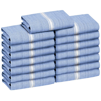 Zeppoli Classic Kitchen Towels - 15 Pack 100% Natural Cotton Towel Set, Reusable Wash Cloths, Absorbent Dish Towels, Machine Washable Hand Towels, Kitchen Essentials - 14” by 25” - Blue Base