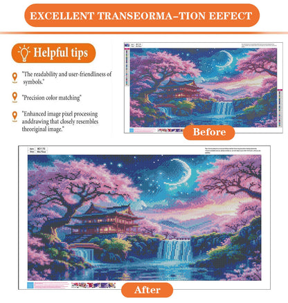 igoodom Large Diamond Painting, Large Cherry Blossoms Diamond Art Kits for Adults, Full Drill Round Big Diamond Painting, DIY Gem Art and Crafts for Home Wall Decor Gift 27.5 X 15.7inch