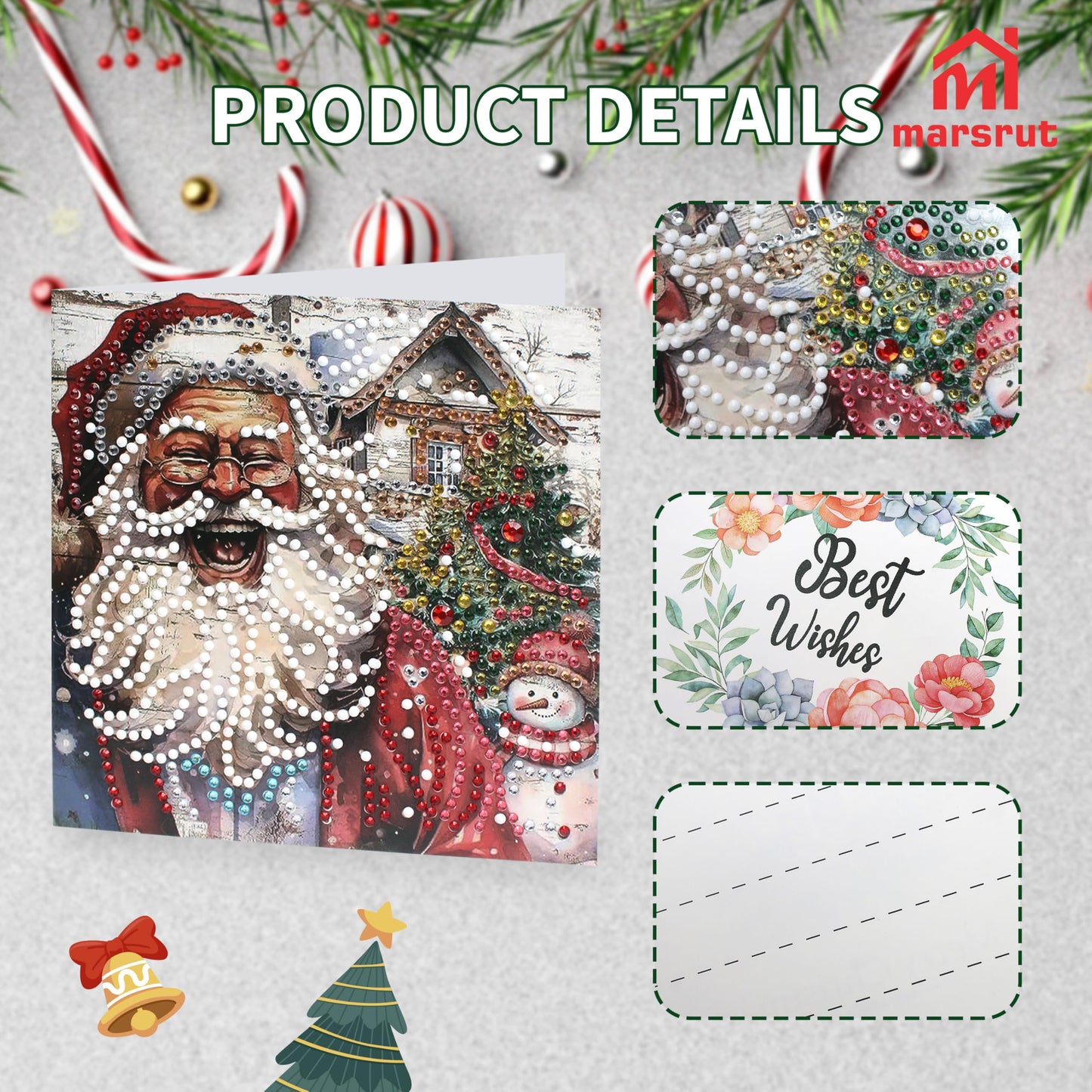 6pcs Diamond Painting Christmas Cards, Art Greeting Envelopes Kit, 5D DIY Rhinestone Painting Postcards with Snowman & Santa Claus, Arts Crafts Thank You Card Set for Birthday, Xmas Holiday Gifts